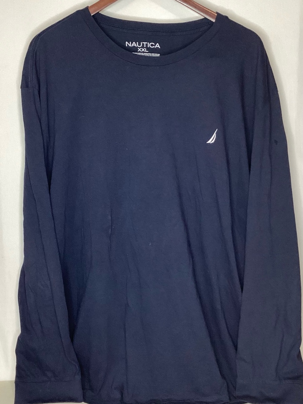 Nautica Men’s Long Sleeve Crew Tee in Navy Blue with White Logo